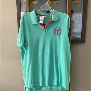 Disney Vacation Club Unisex Teal Polo with palm tree logo hot pink trim